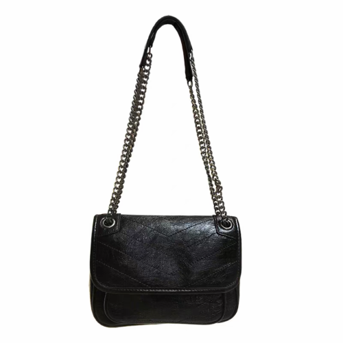 Black Chain Leather Shoulder Bag #nigo21763