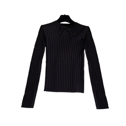 NIGO Striped Slim Long Sleeve Knit Sweater Women's Fashion Tight Pullover Black Bow Knit Top Ngvp #nigo6549