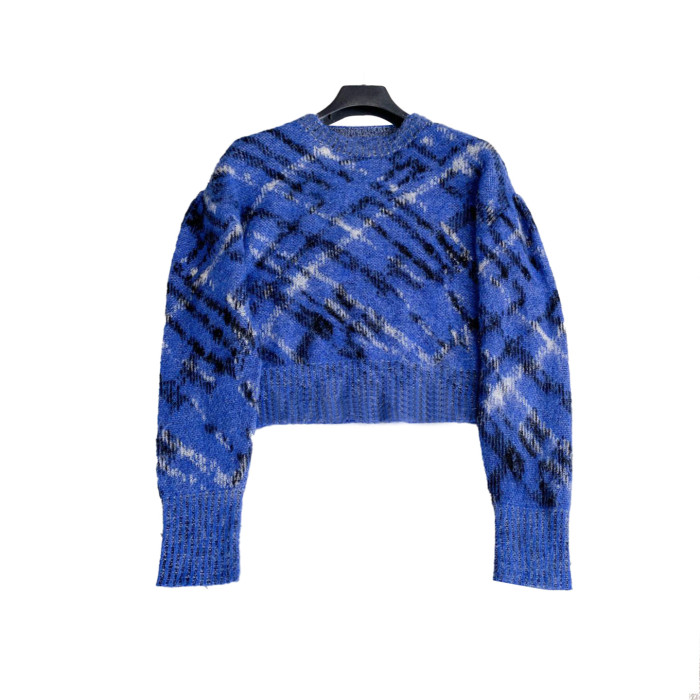 NIGO Colorblocked Ribbed Casual Trade Women's Fashion Blue Blue Checkered Knit Sweater Ngvp #nigo6564