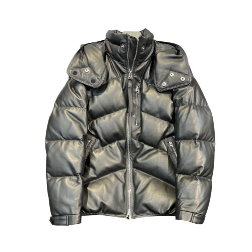 NIGO Winter Coat Silver Glossy Short Down Jacket Black Leather Puffer Down Jacket Ngvp #nigo6555
