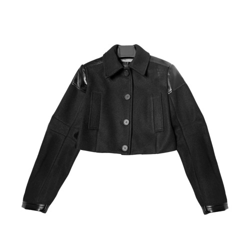 NIGO Patchwork Leather Lapel Tweed Jacket Men's Fashion Black Short Leather Jacket Ngvp #nigo6556