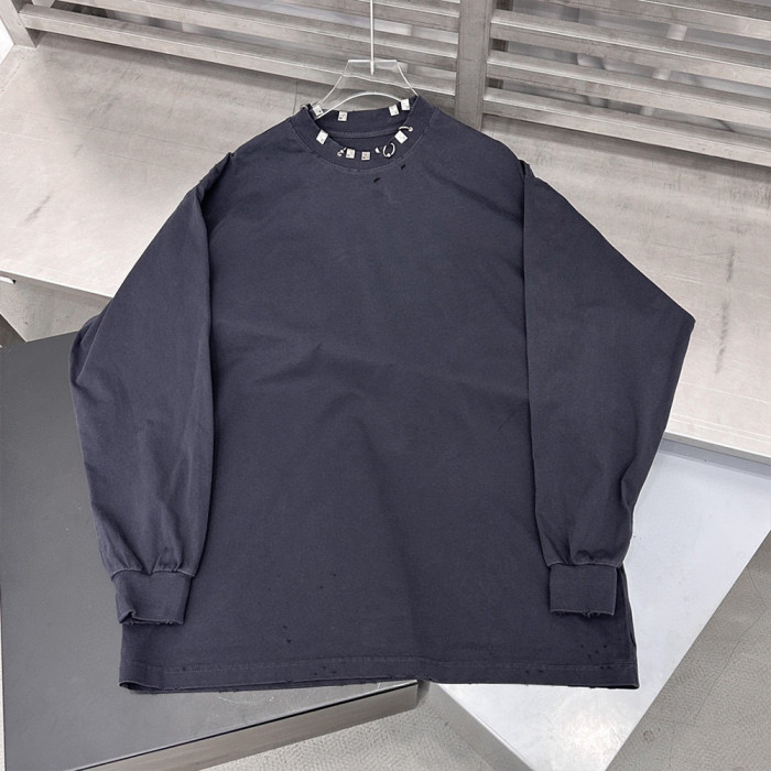 NIGO Perforated Metal Jewelry Round Neck Long Sleeve Sweatshirt Loose Fit Men's Fashion Black Oversized Shirt #nigo6483