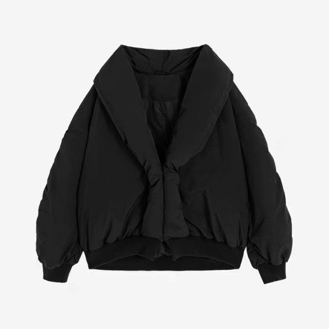 Pure Black Leather Puffer Down Jacket #nigo96442