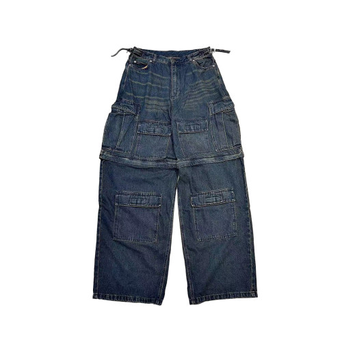 NIGO Removable Straight Leg Work Pants Loose Fit Jeans Men's Fashion Blue Detachable Straight Leg Work Denim Pants Ngvp #nigo6579