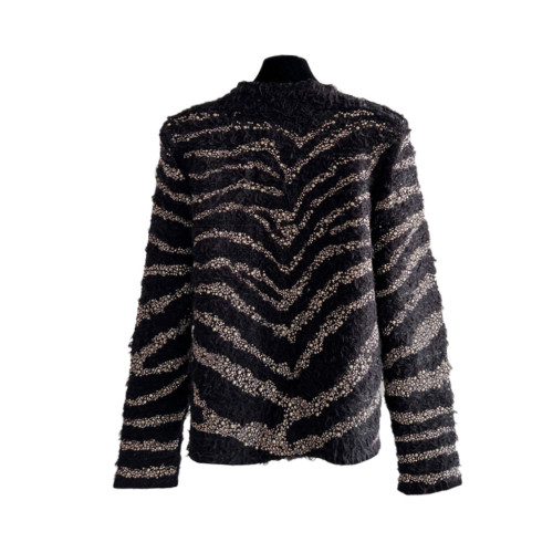 NIGO Horizontal Stripe Metallic True Value Long Sleeve Knit Women's Fashion Black Striped Knitted Cardigan Ngvp #nigo6574