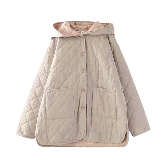 Women's Khaki Quilted Cotton Coat Jacket #nigo96484
