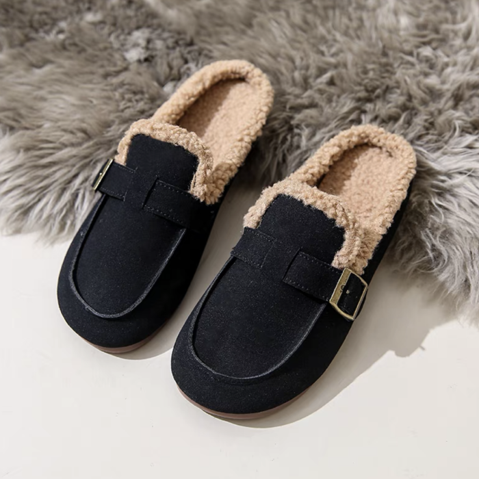 Lamb Fur Patchwork Leather Slippers Shoes #nigo21845