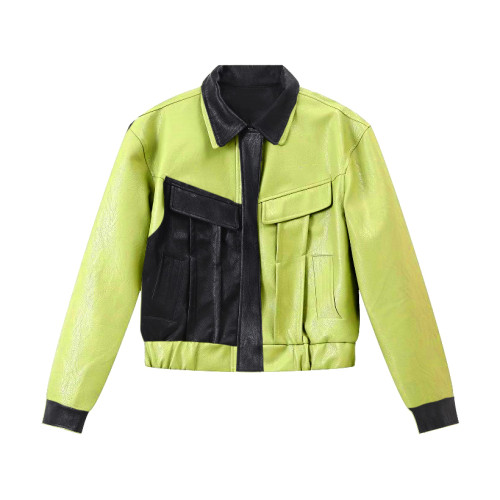 Color blocking Irregular Leather Jacket #nigo96566