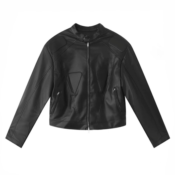 Black Short Sleeved Leather Jacket #nigo21919