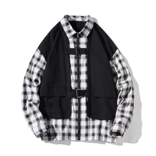 Casual Patchwork Black Check Hooded Jacket #nigo96616