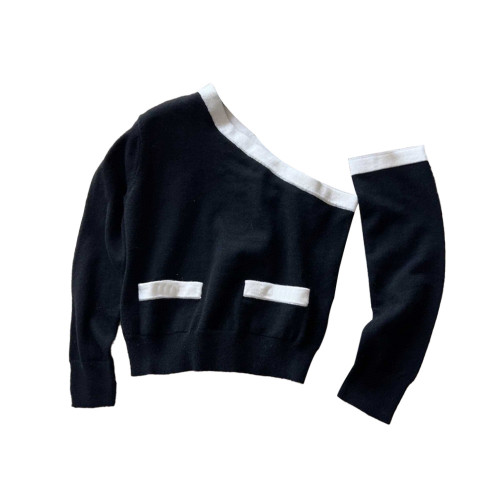 Colorblocked Diagonal Shoulder Pullover Long Sleeve Knit Sweater Ngvp #nigo6696