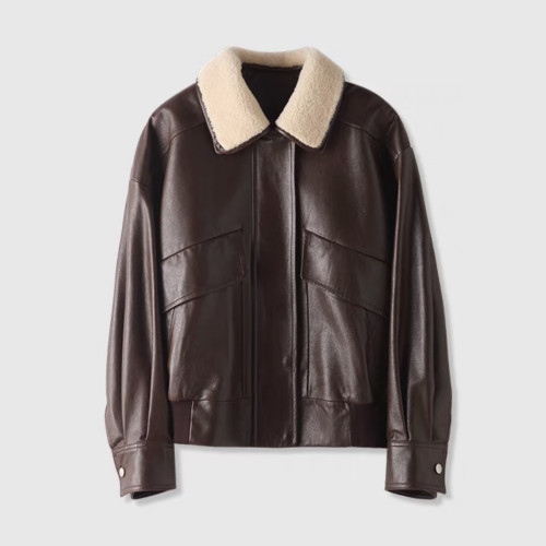 Fur Collar Zip Leather Jacket #nigo96669