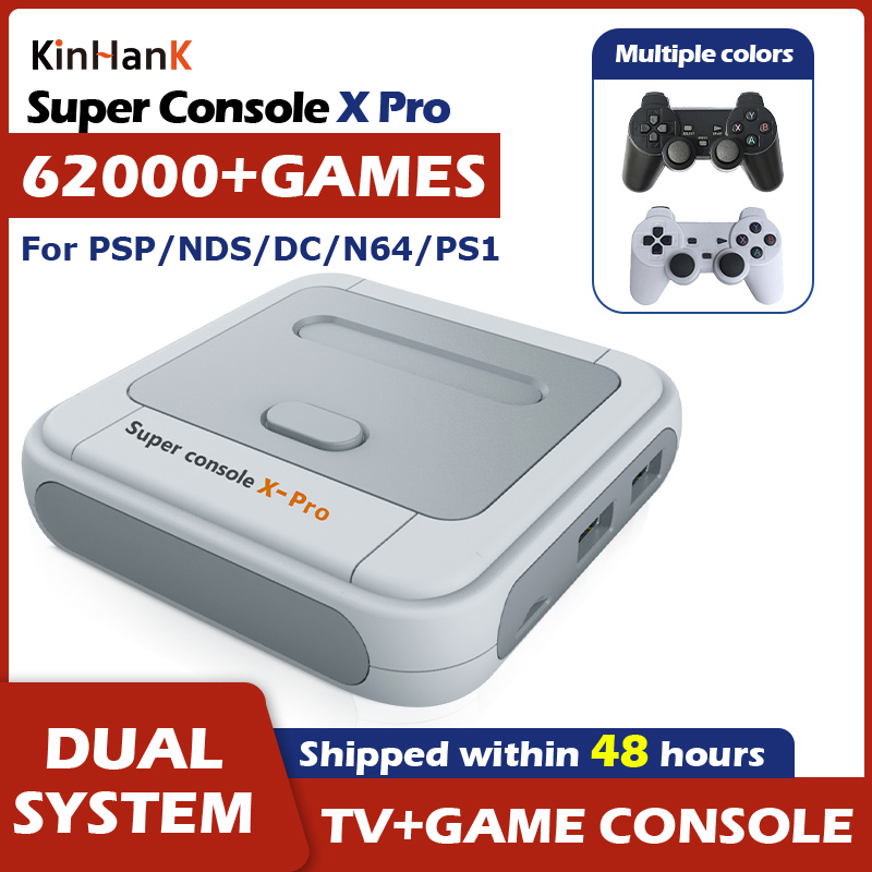 Super Console X Pro Retro Video Game Consoles with 62000+ Games for PSP/PS1/N64/DC 4K HD WiFi TV BOX with 2 Wireless Controllers