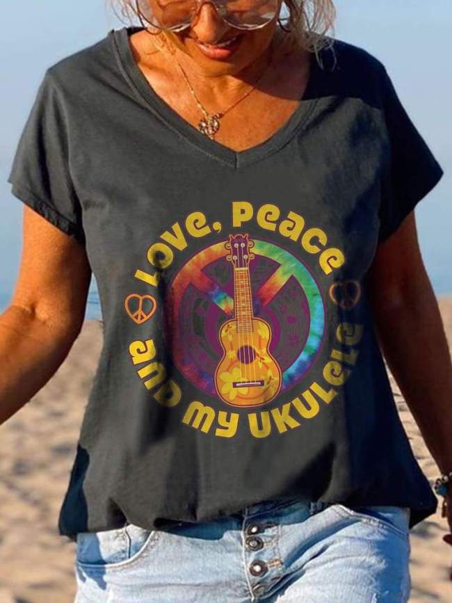 Love Peace And My Ukulele Guitar Graphic Tees