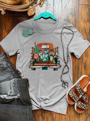 Truck And Cacti Western Style Tee