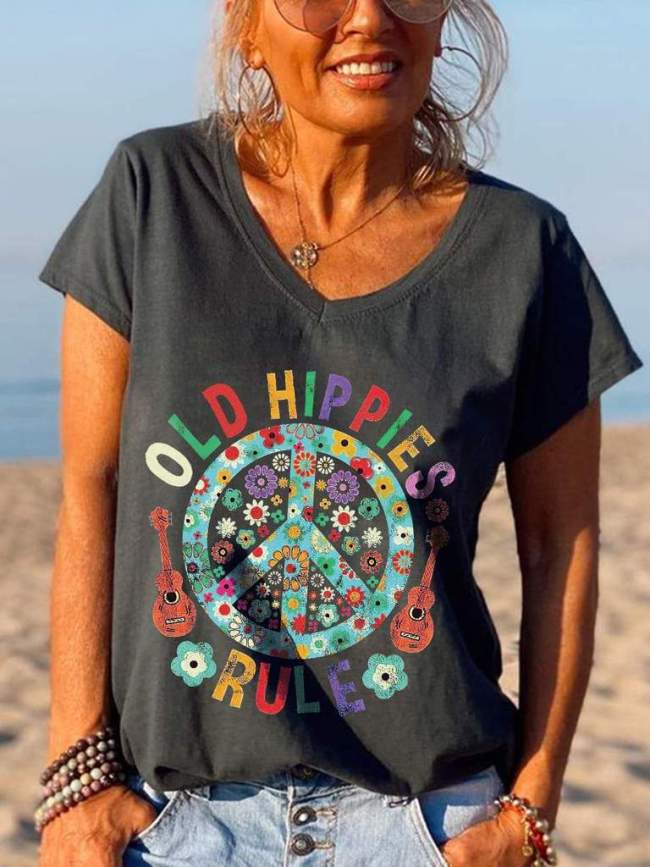 Old Hippies Rule Peace Graphic Women’s Tees
