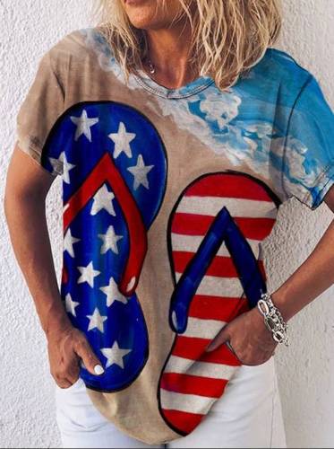 America Flag Slippers Beach Painting Print T-Shirt