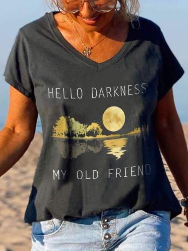 Hello Darkness My Old Friend Moonlight Print Casual T-shirt