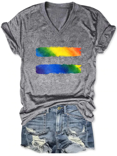 Lgbt Gay Lesbian Women V Neck Rainbow T-Shirt