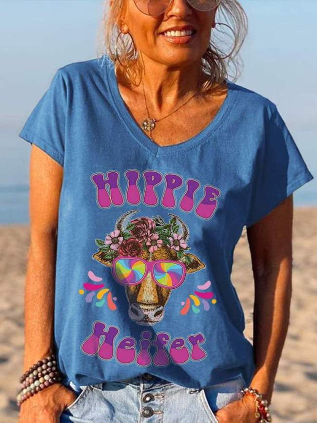 Hippie Animal Head Rainbow Color Sunglasses Printed Graphic Tees