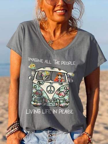 Imagine All The People Living Life In Peace Hippie Graphic Tees