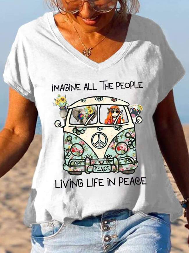 Imagine All The People Living Life In Peace Hippie Graphic Tees