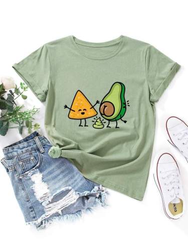 Funny Avocado Graphic Short-Sleeve Tee Women Round Neck Letter T-shirt