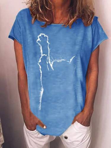 Cat Silhouette Pattern Print Women's T-shirt Tee