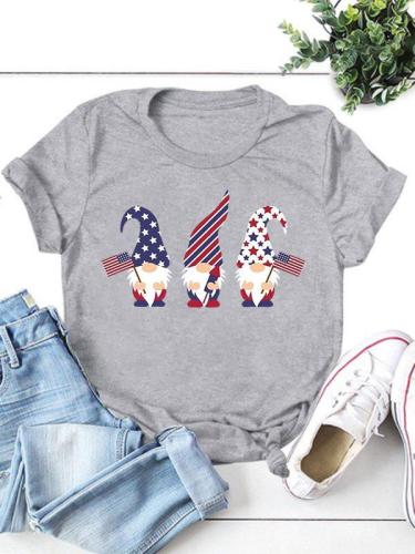 Patriotic Gnomes Gaphic Summer USA Independence Day Tee Top Women Letter Print T-shirt
