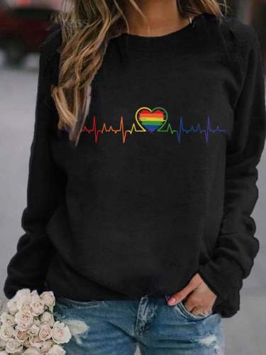 Rainbow Heart-shaped Cardiogram Print Sweatshirt
