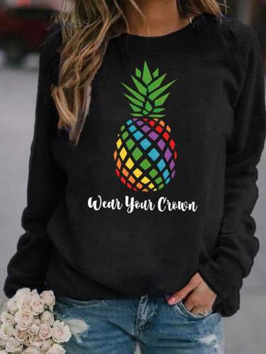 Wear Your Crown Rainbow Pineapple Print Sweatshirt