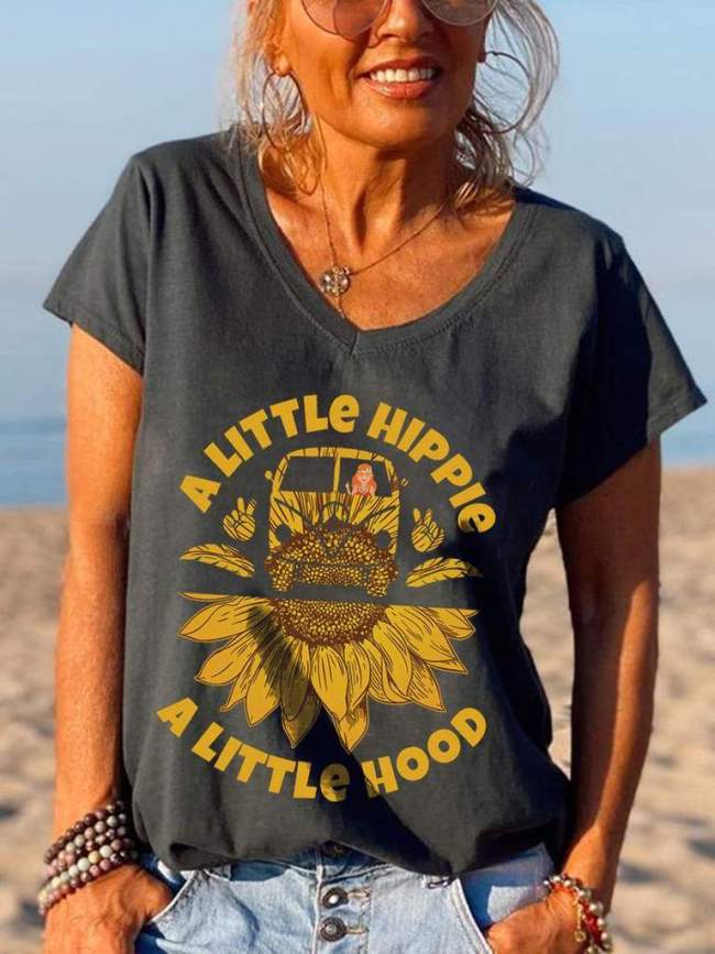 A Little Hippie A Little Hood Sunflower Peace Logo Graphic Tees