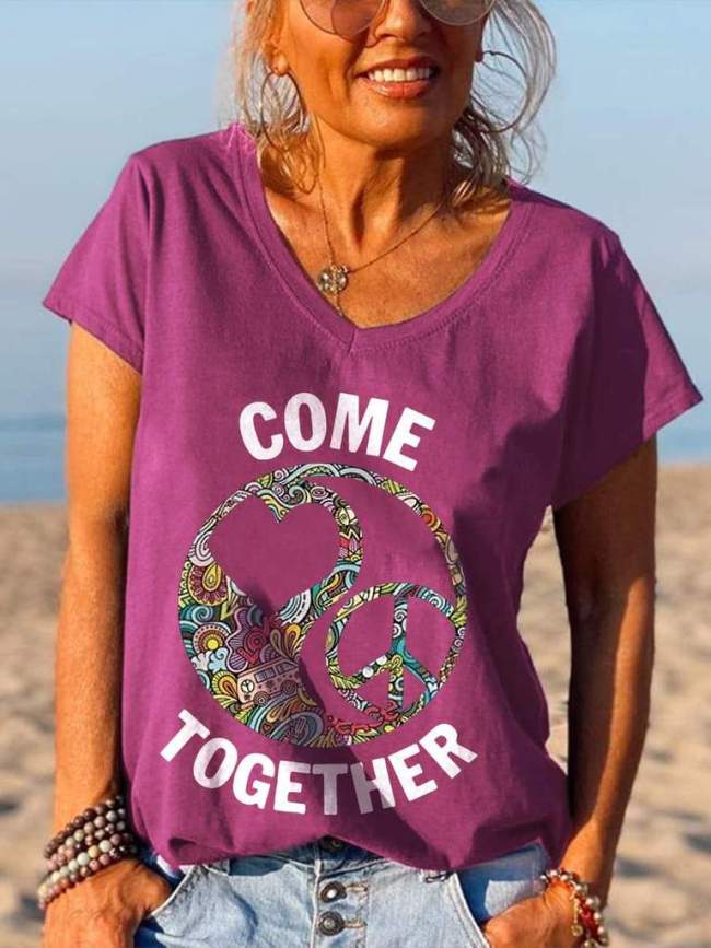 Come Together Women's Peace Logo Graffiti Casual T-shirt
