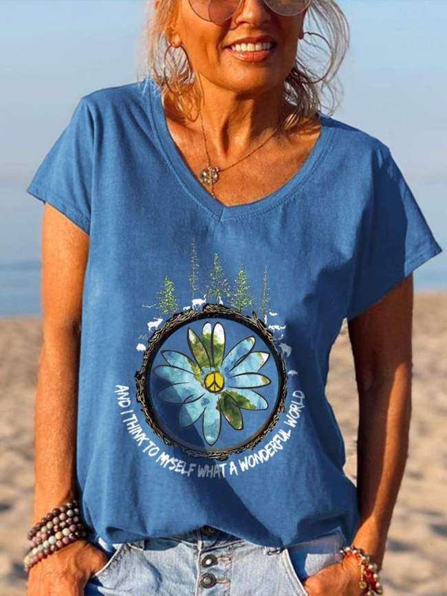 And I Think To Myself What A Wonderful World Peace Flower Tees