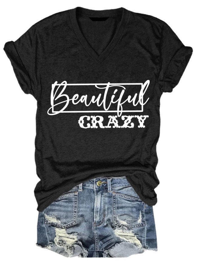 Beautiful Crazy Country Western Style V-neck Tee