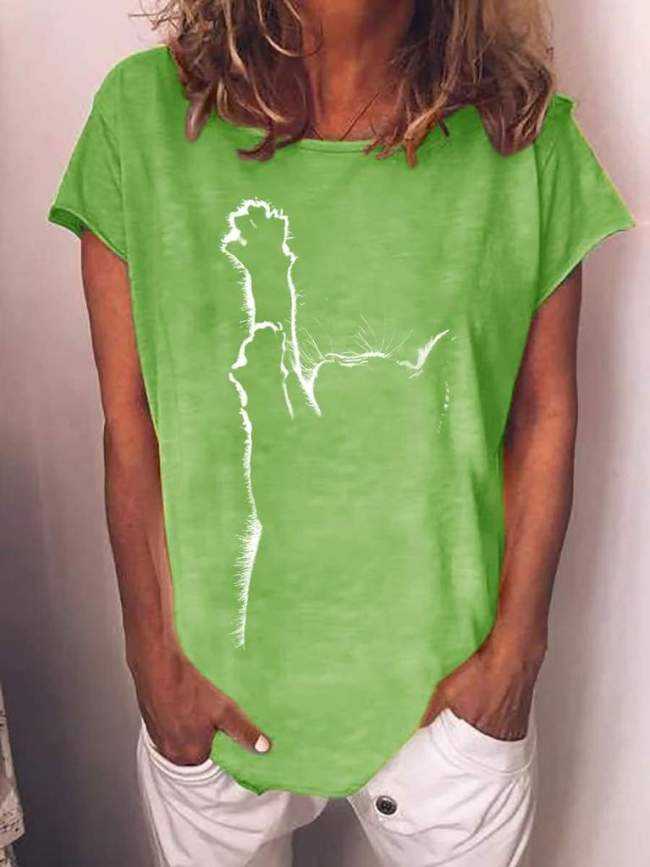 Cat Silhouette Pattern Print Women's T-shirt Tee