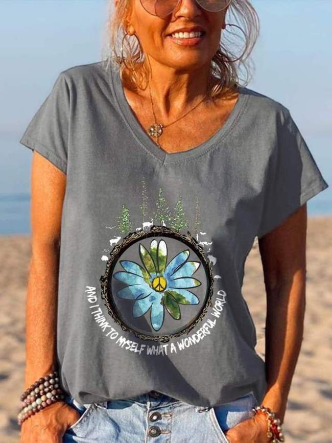 And I Think To Myself What A Wonderful World Peace Flower Tees