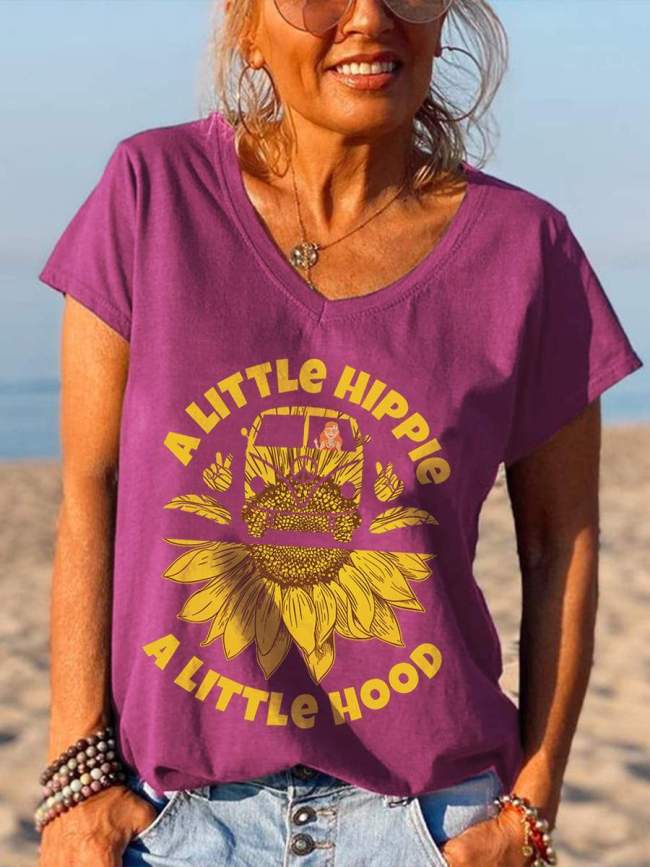 A Little Hippie A Little Hood Sunflower Peace Logo Graphic Tees