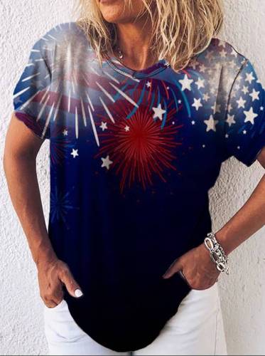 America Flag Firework Print T-Shirt
