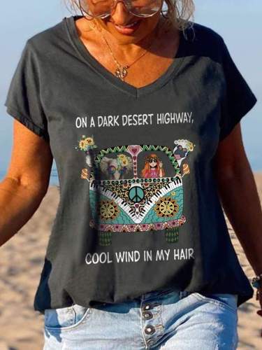 On A Dark Desert Highway Cool Wind In My Hair Hippie Print Tees