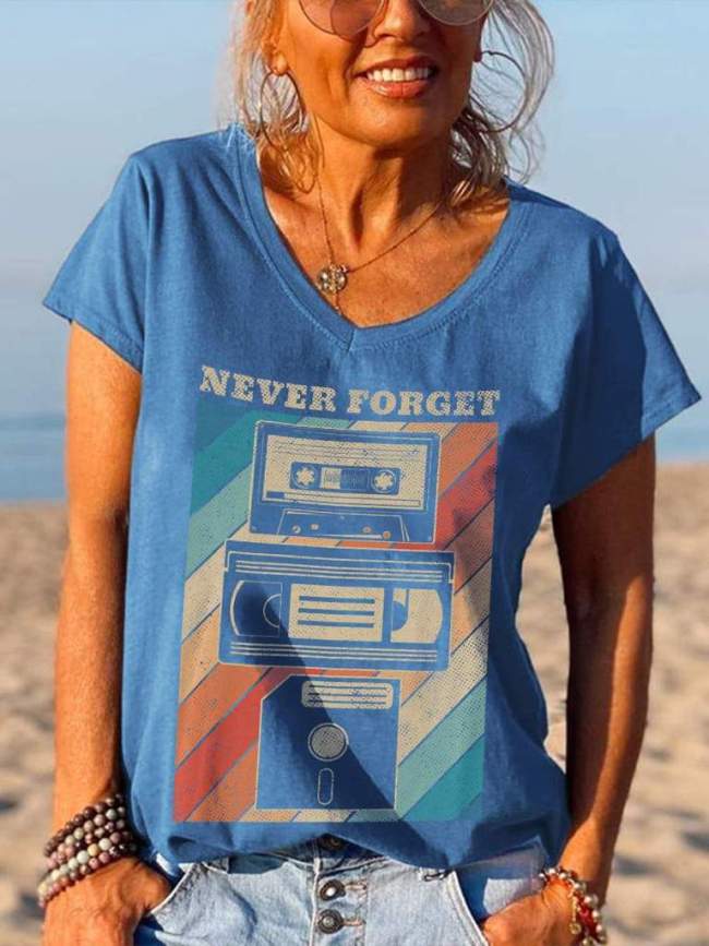 Never Forget Vintage Printed V-neck Graphic Tees