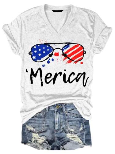 4th of July Shirt Women's Sunglasses Merica American Flag Tank Tops