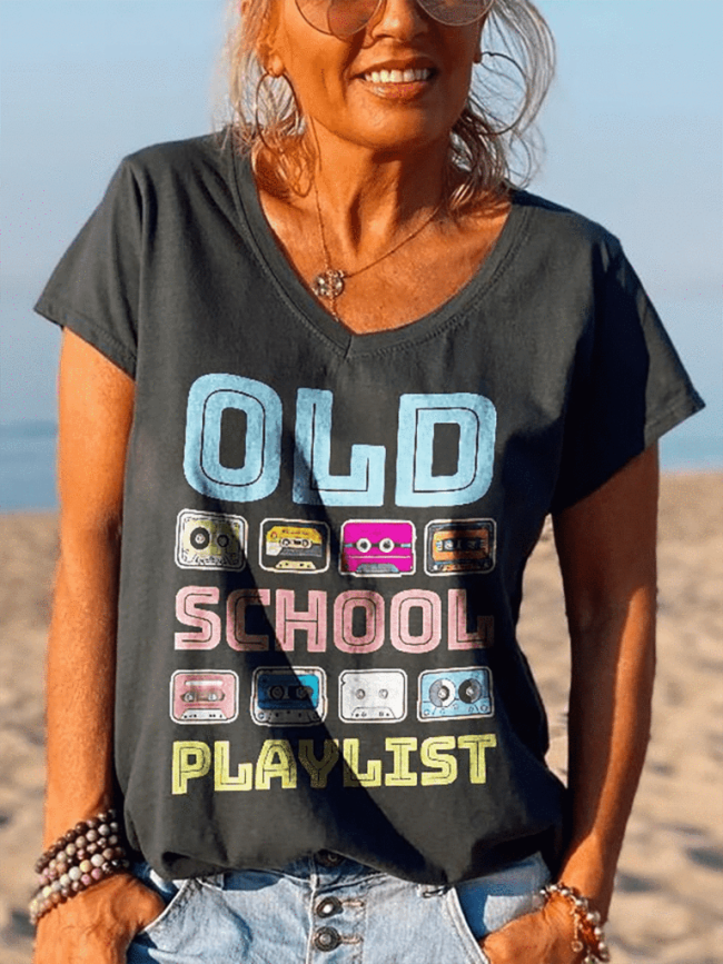 Old School Playlist Cassette Tape Printed Graphic Tees