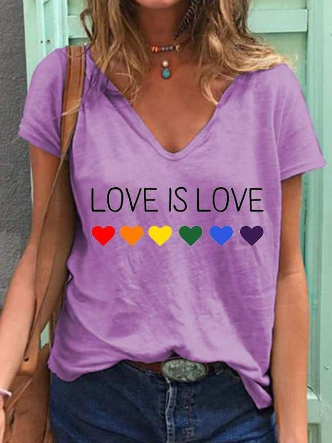 Love Is Love Rainbow Color Heart-shaped Print Tee Top