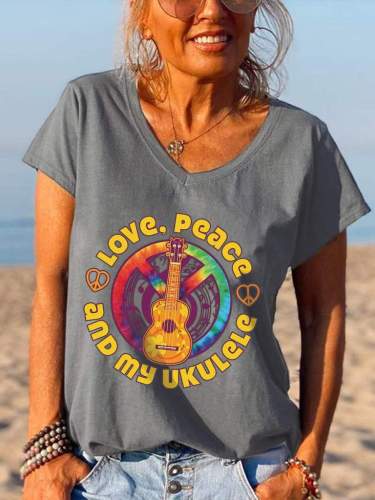 Love Peace And My Ukulele Guitar Graphic Tees