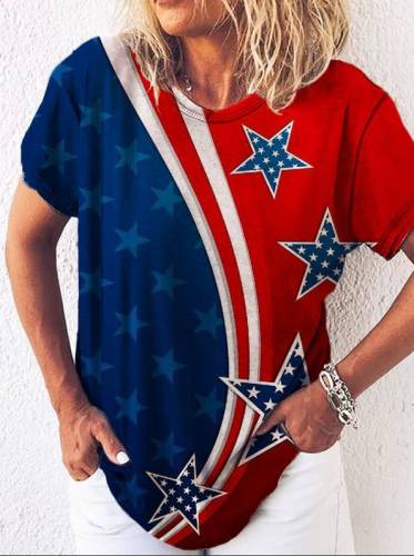 America Flag Stars Print T-Shirt