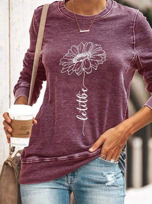 Let It Be Sunflower Print Casual Sweatshirt