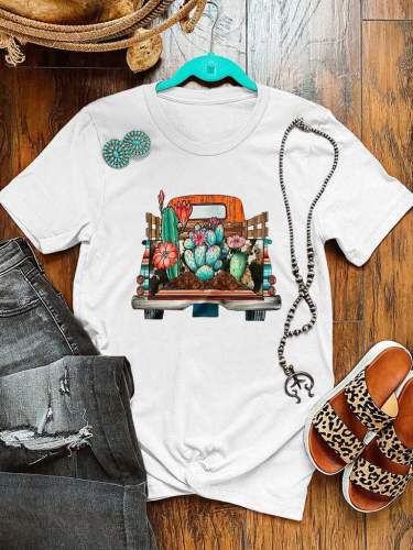 Truck And Cacti Western Style Tee