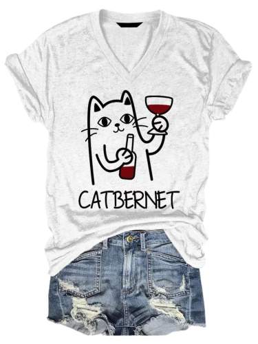 Catbernet Funny Cat V-neck T-shirt