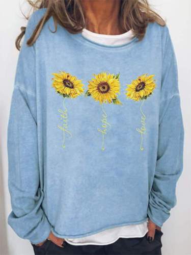 Faith Hope Love Sunflower Print Women'S Long Sleeve Sweatshirt